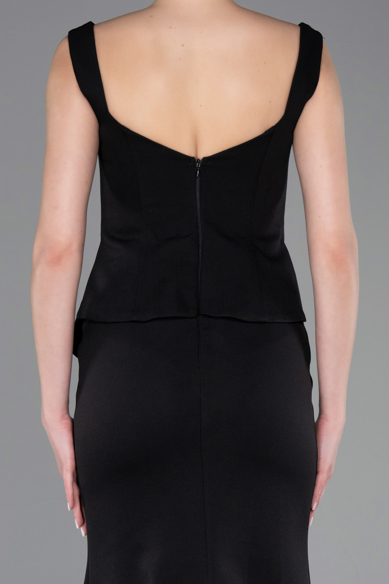 Kolsuz Kare Yaka Peplum Uzun Balık Abiye ABU5768 4