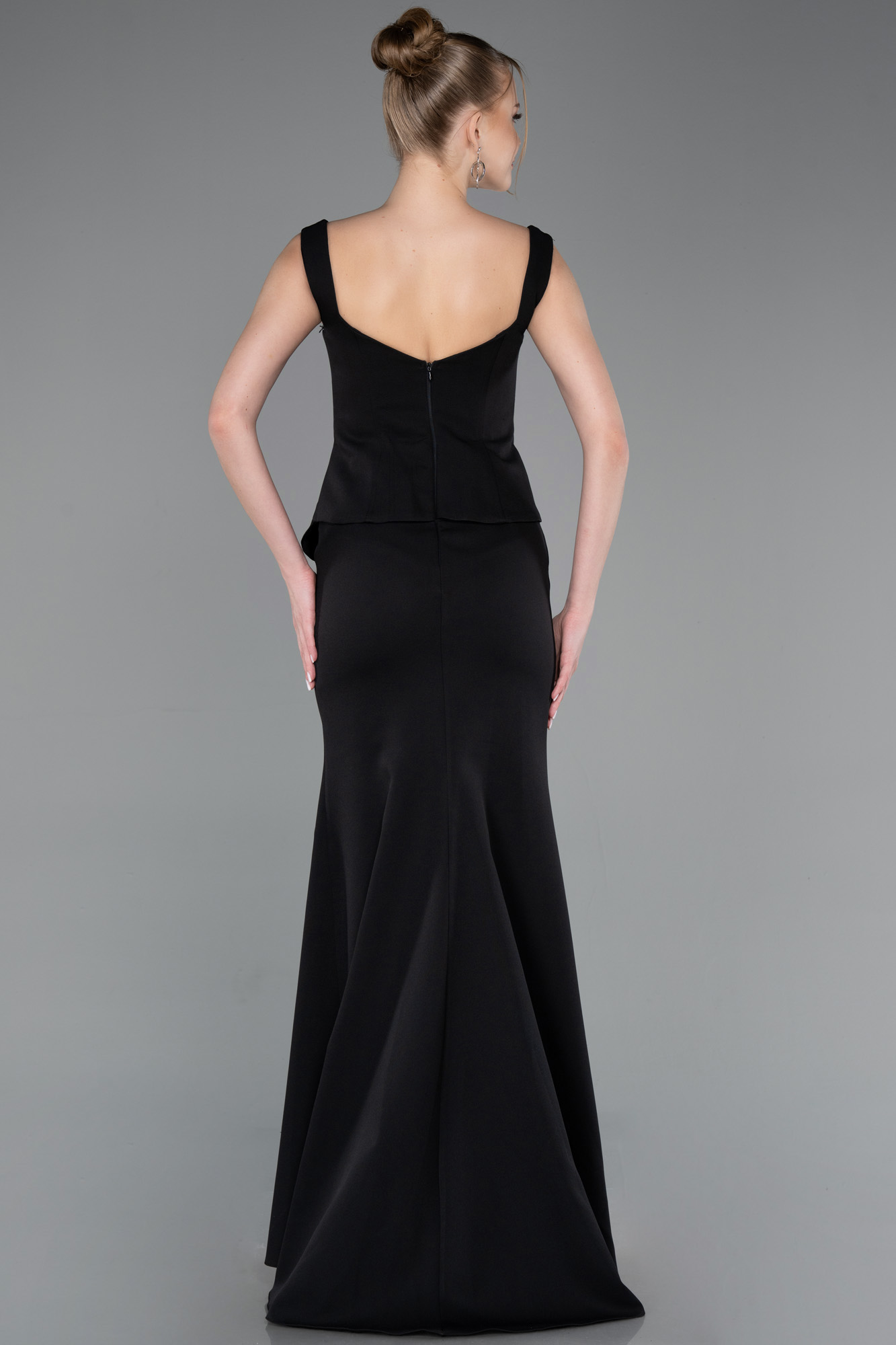 Kolsuz Kare Yaka Peplum Uzun Balık Abiye ABU5768 2