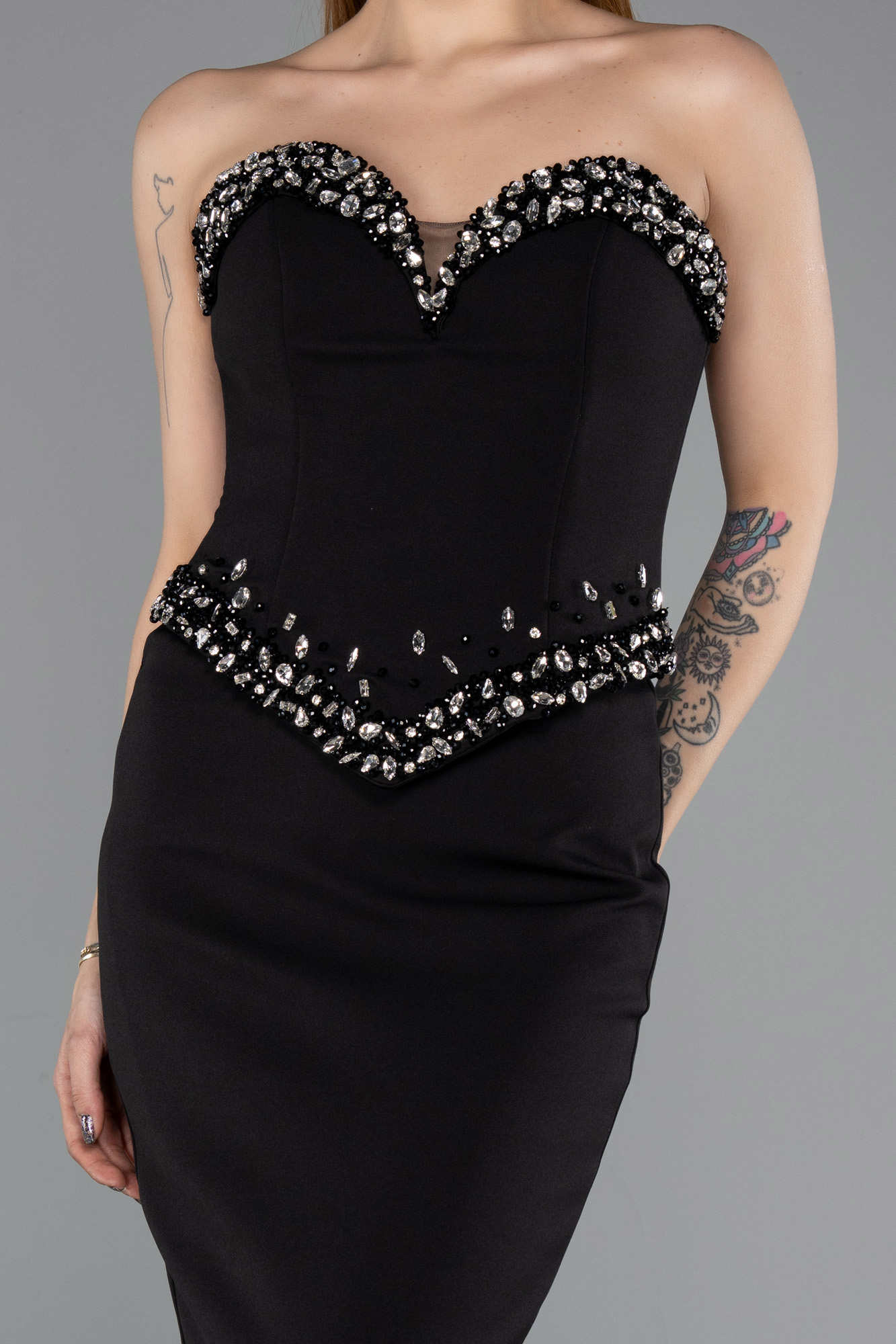 Taşlı Straplez Yaka Peplum Uzun Abiye Elbise ABU5610 3