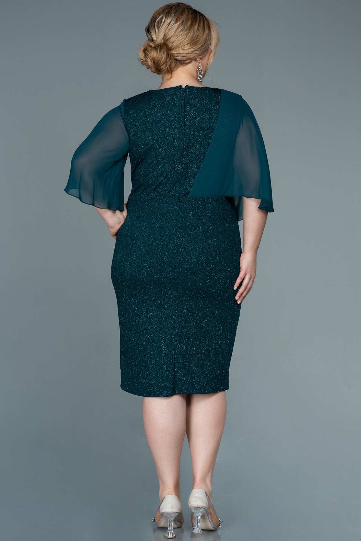 Kısa Kol Simli Midi Büyük Beden Abiye Abk1610 4