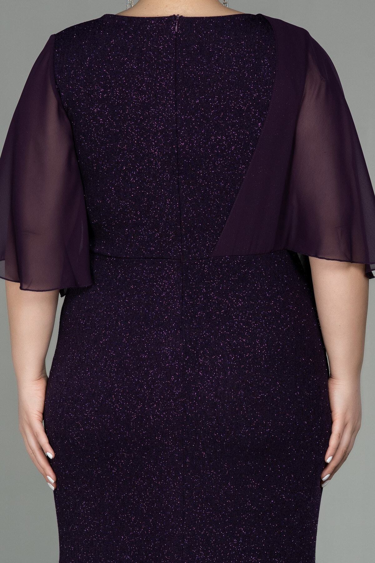 Siyah-Gümüş Kısa Kol Uzun Simli Büyük Beden Abiye ABU2857 4