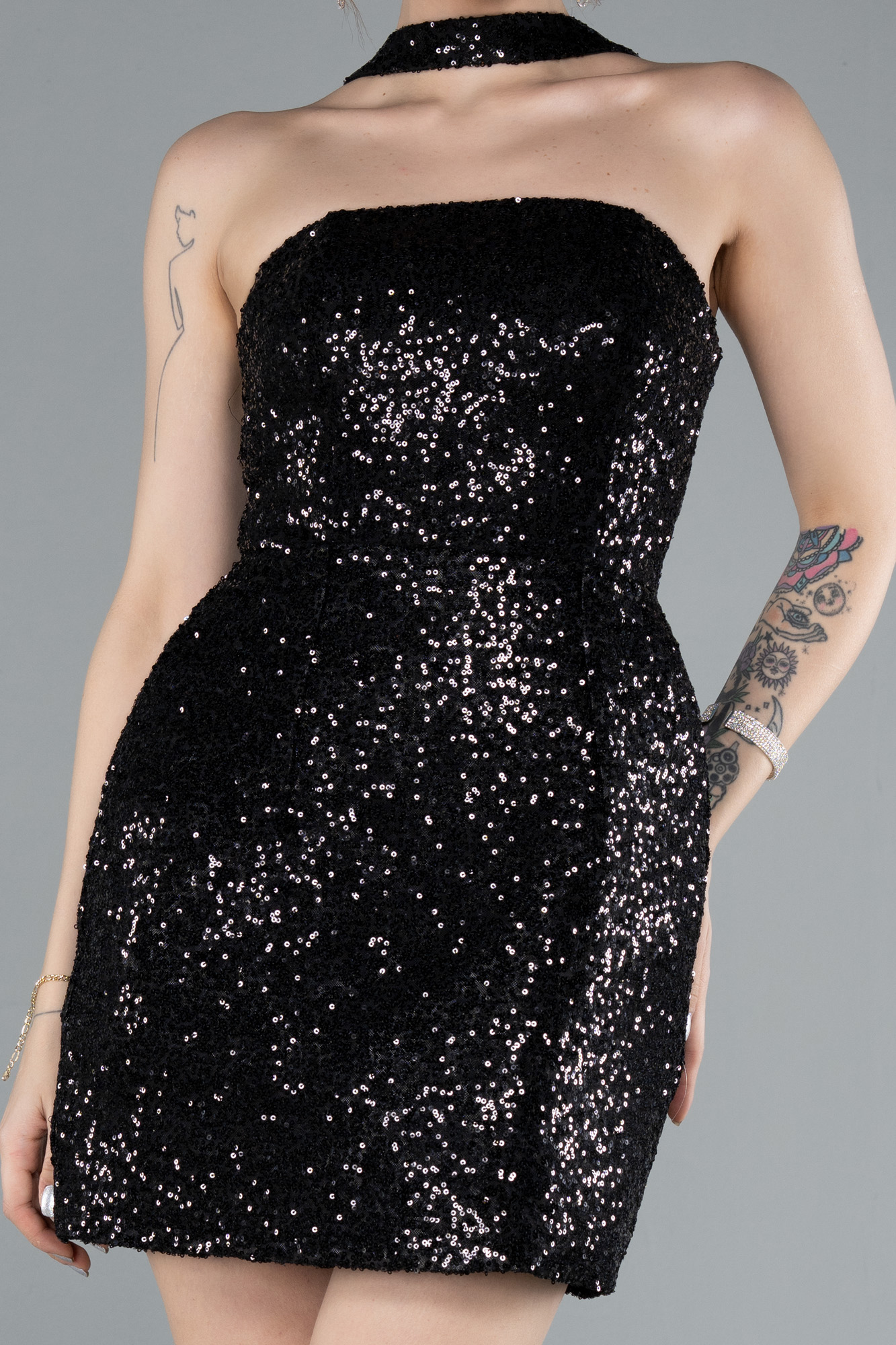 Straplez Mini Pul Payet Gece Elbisesi ABK2201 3