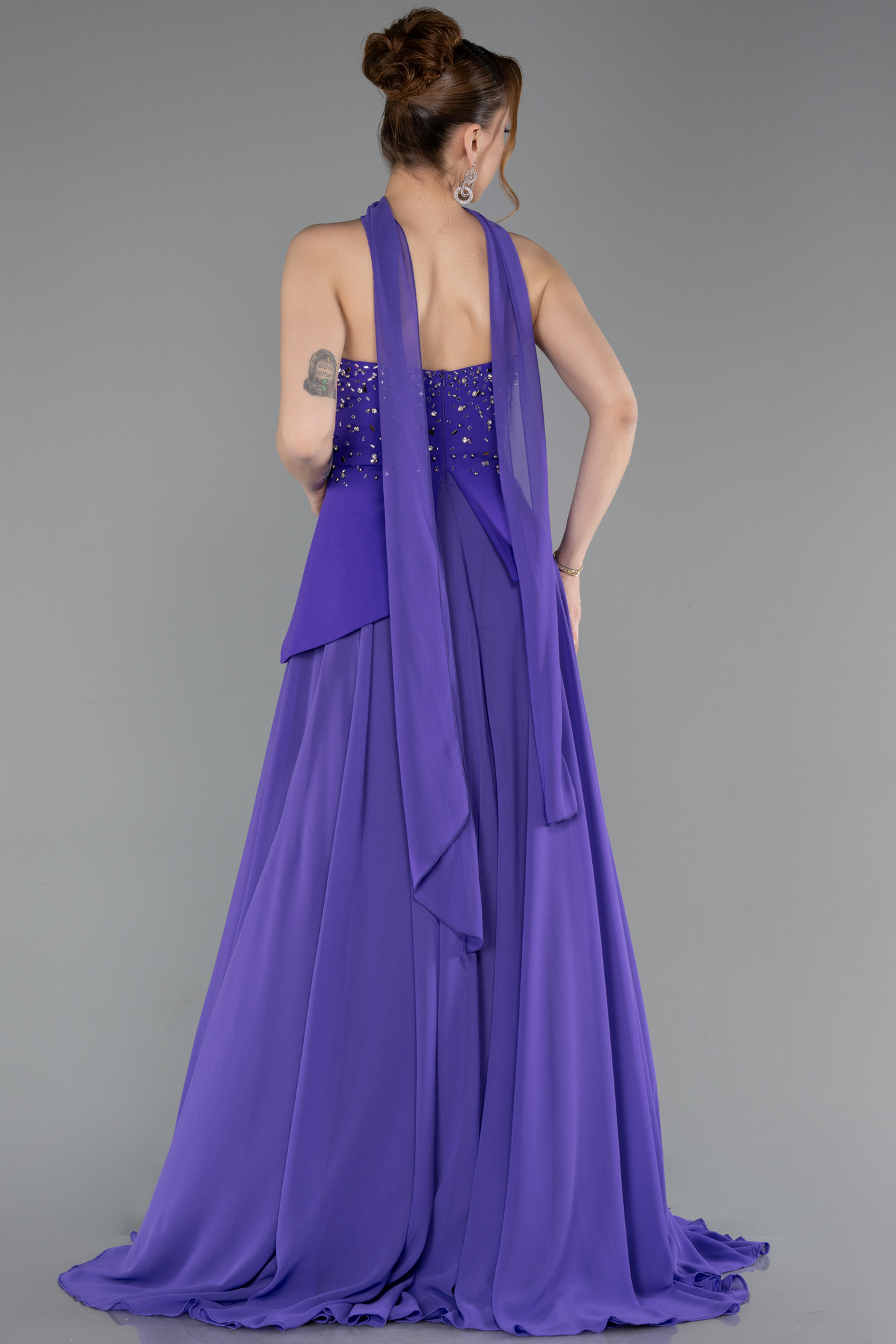 Taşlı Straplez Peplum Yırtmaçlı Uzun Şifon Abiye ABU6018 2