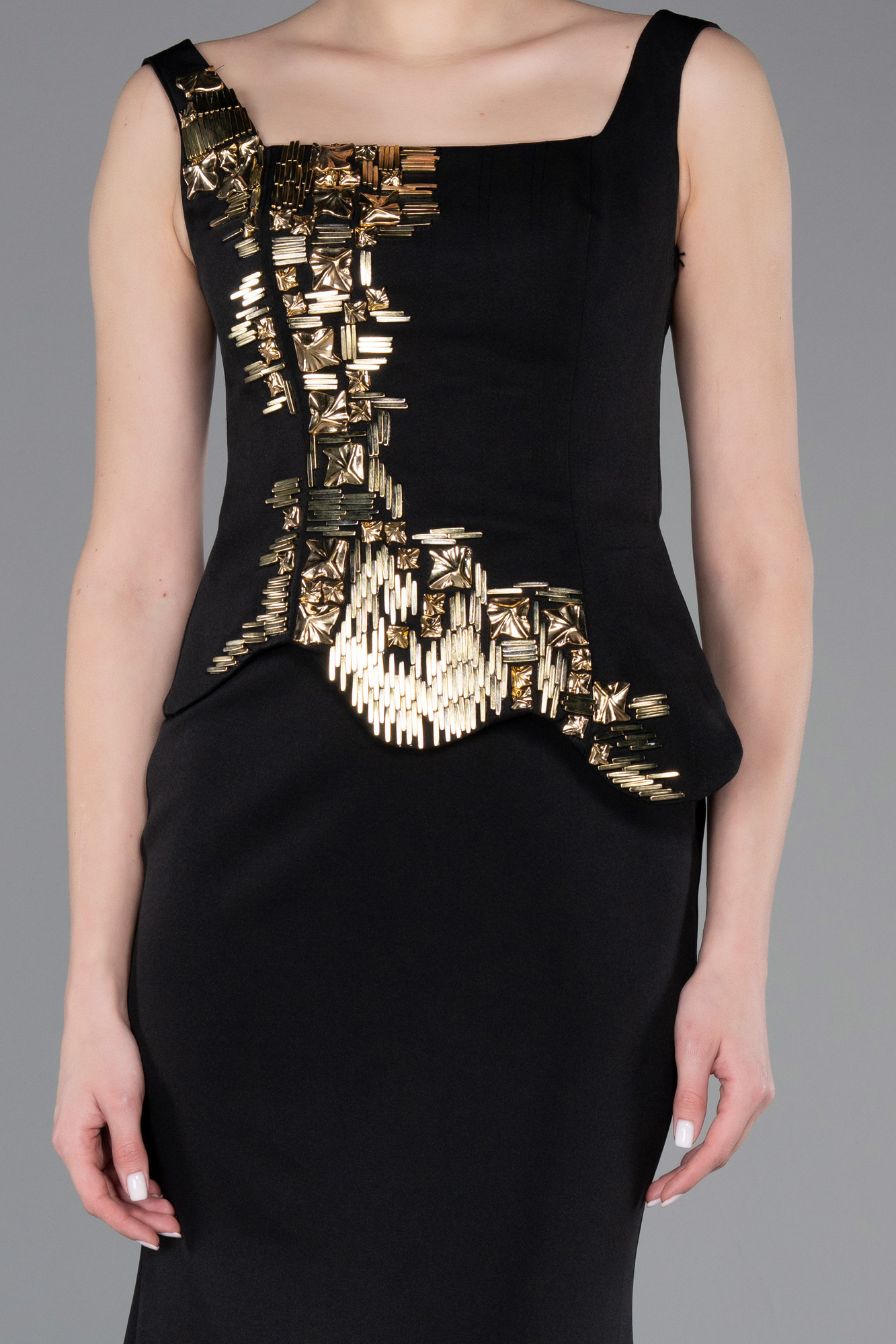 Kolsuz Kare Yaka Peplum Uzun Balık Abiye ABU5768 3