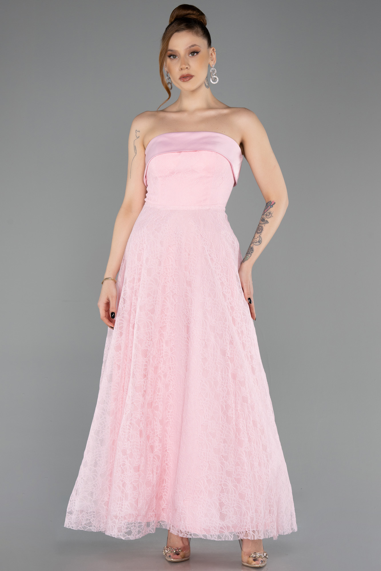 Straplez Midi Dantel Davet Elbisesi ABK2538 3
