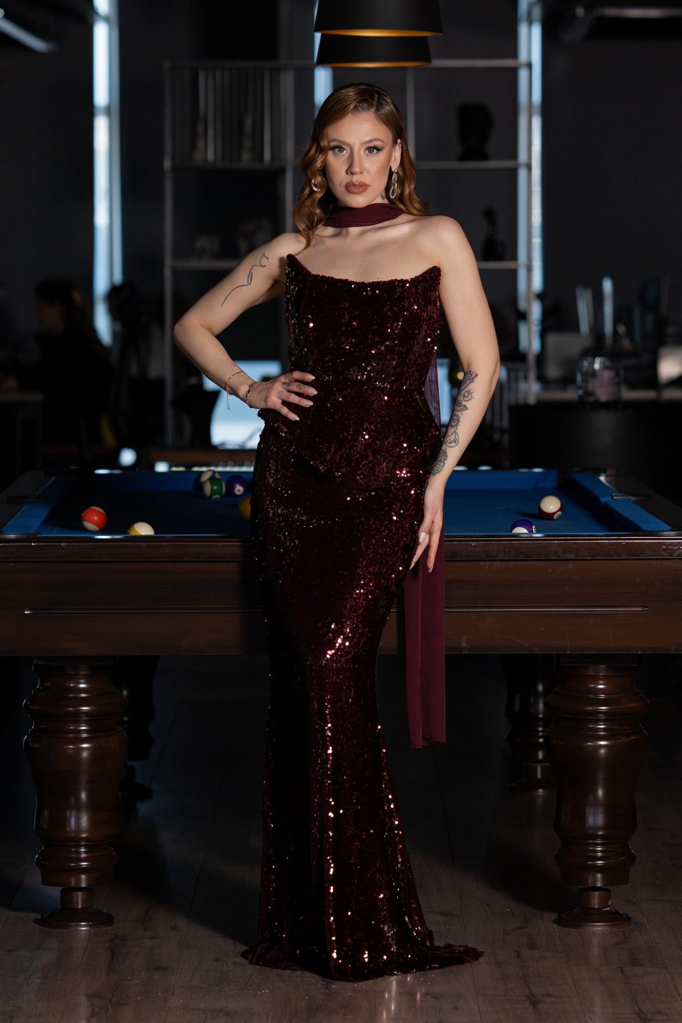 Straplez Yaka Peplum Kesim Uzun Pul Payet Abiye ABU5721 3