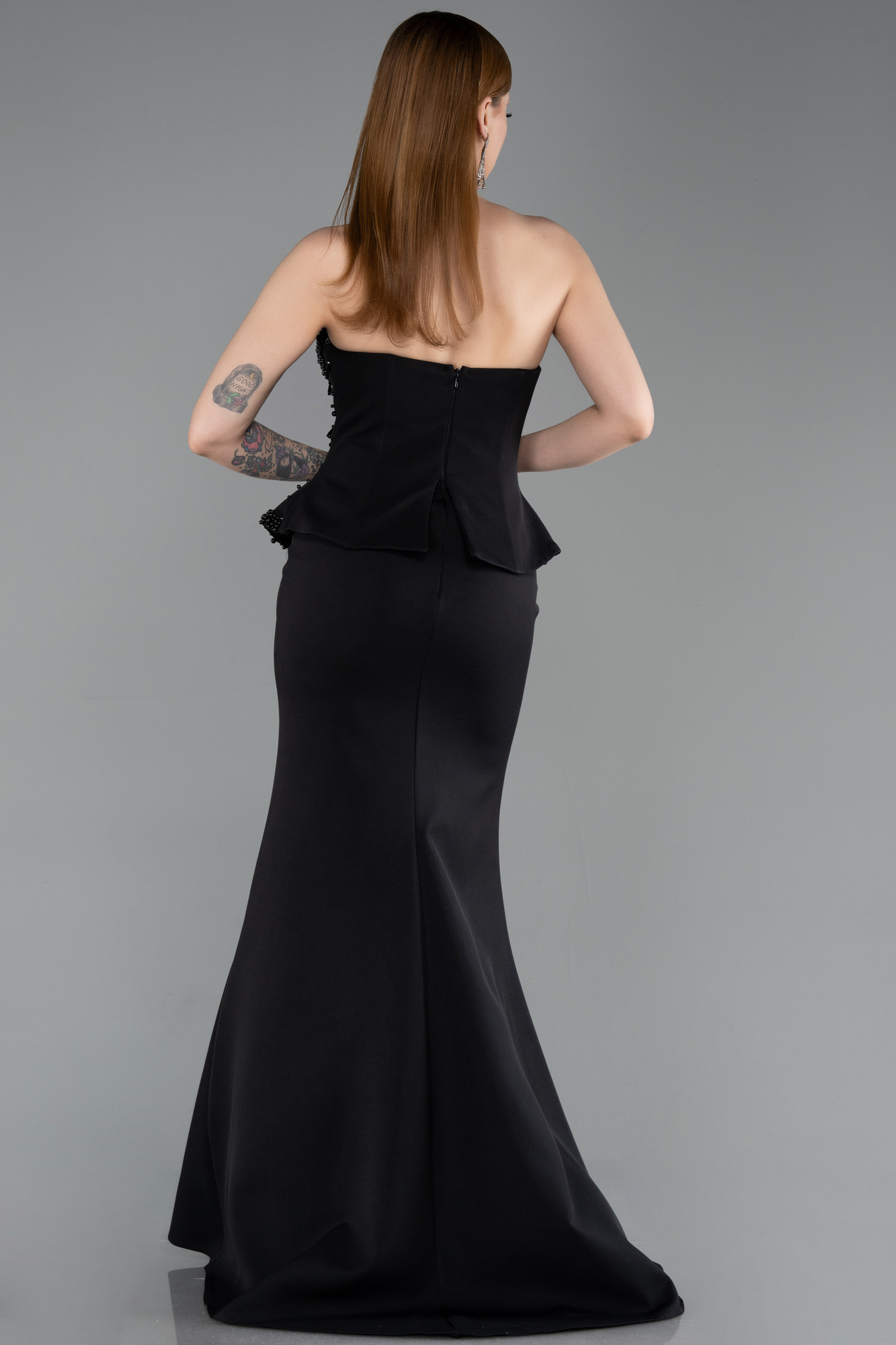 Straplez Taşlı Peplum Uzun Balık Abiye Elbise ABU6192 2