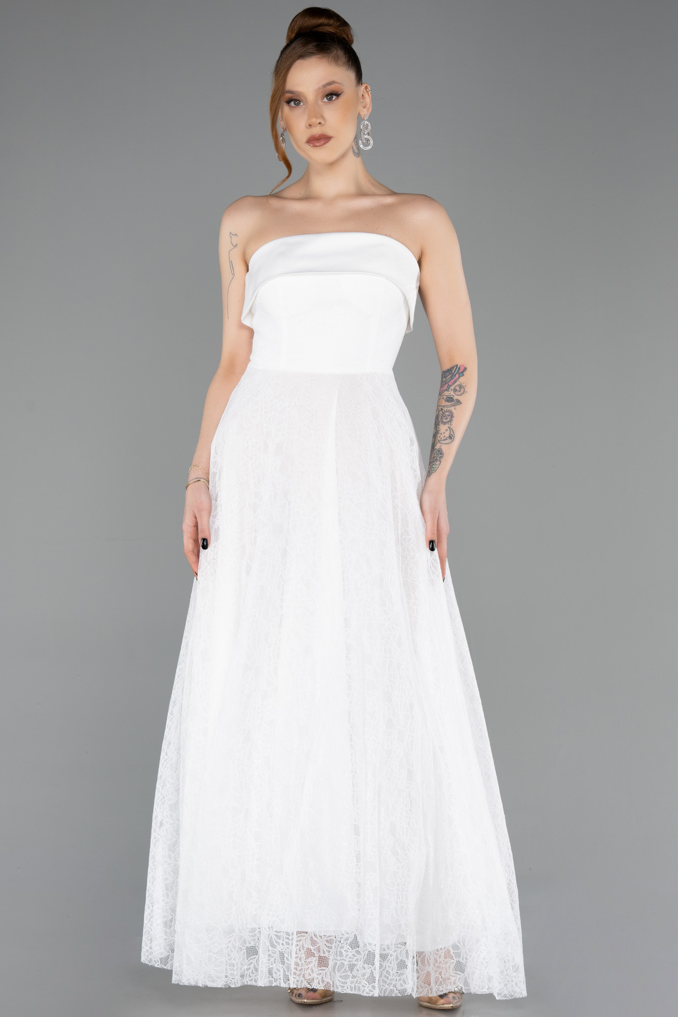 Straplez Midi Dantel Davet Elbisesi ABK2538 2