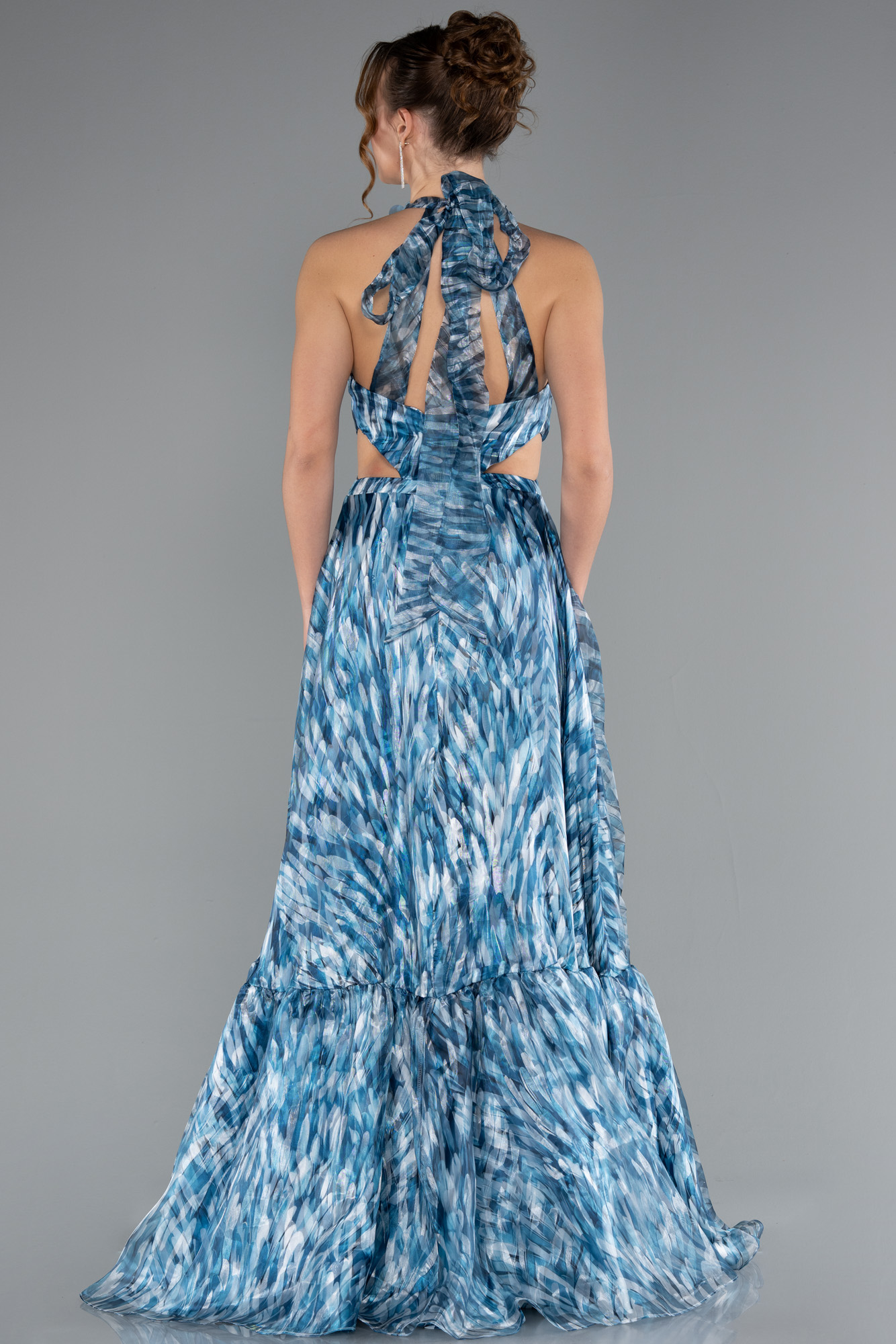 Halter Yaka Cut Out Uzun Empirme Saten Abiye ABU4686 4