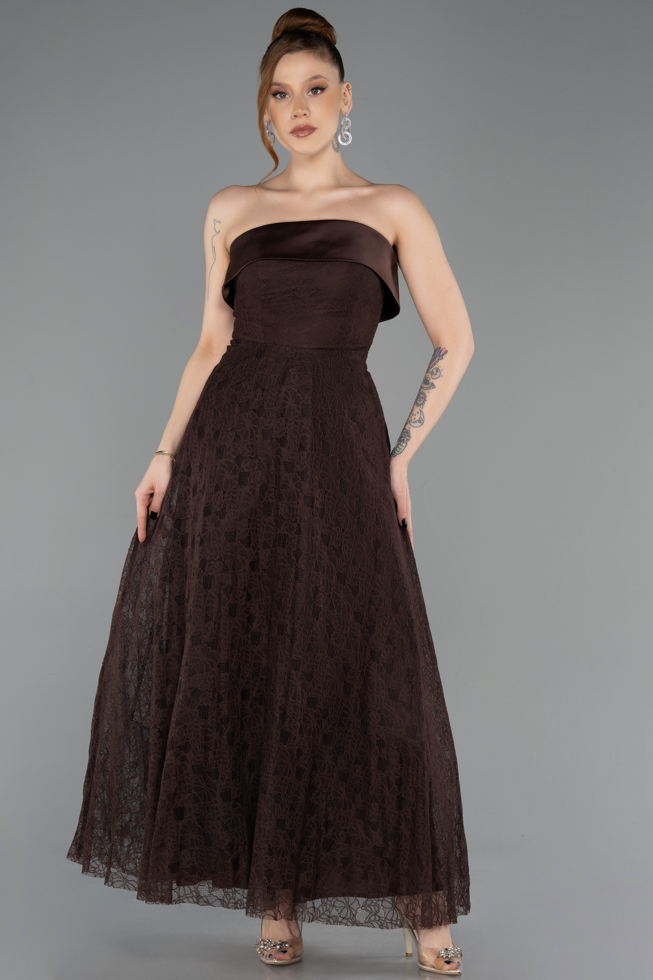 Straplez Midi Dantel Davet Elbisesi ABK2538 4