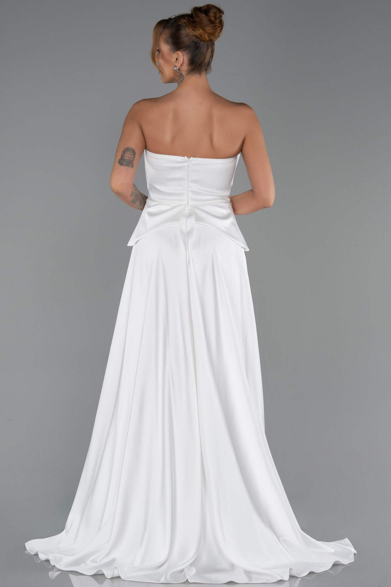 Straplez Peplum Kesim Kuyruklu Uzun Dantel Abiye ABU5615 2