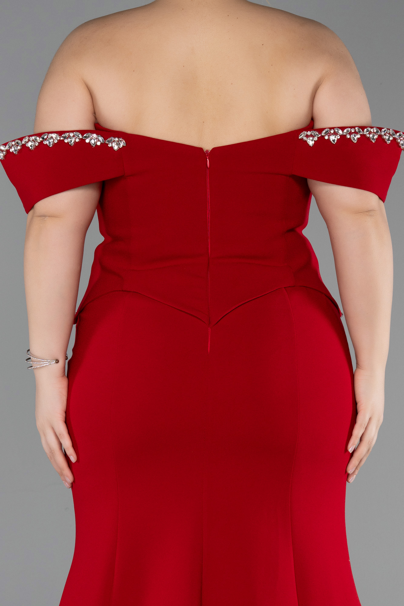 Taş İşlemeli Peplum Uzun Büyük Beden Abiye ABU6199 4