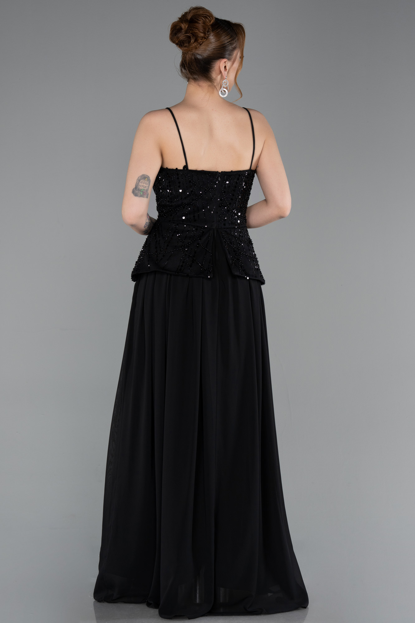 Üstü Boncuklu Peplum Uzun Şifon Abiye Elbise ABU6076 2