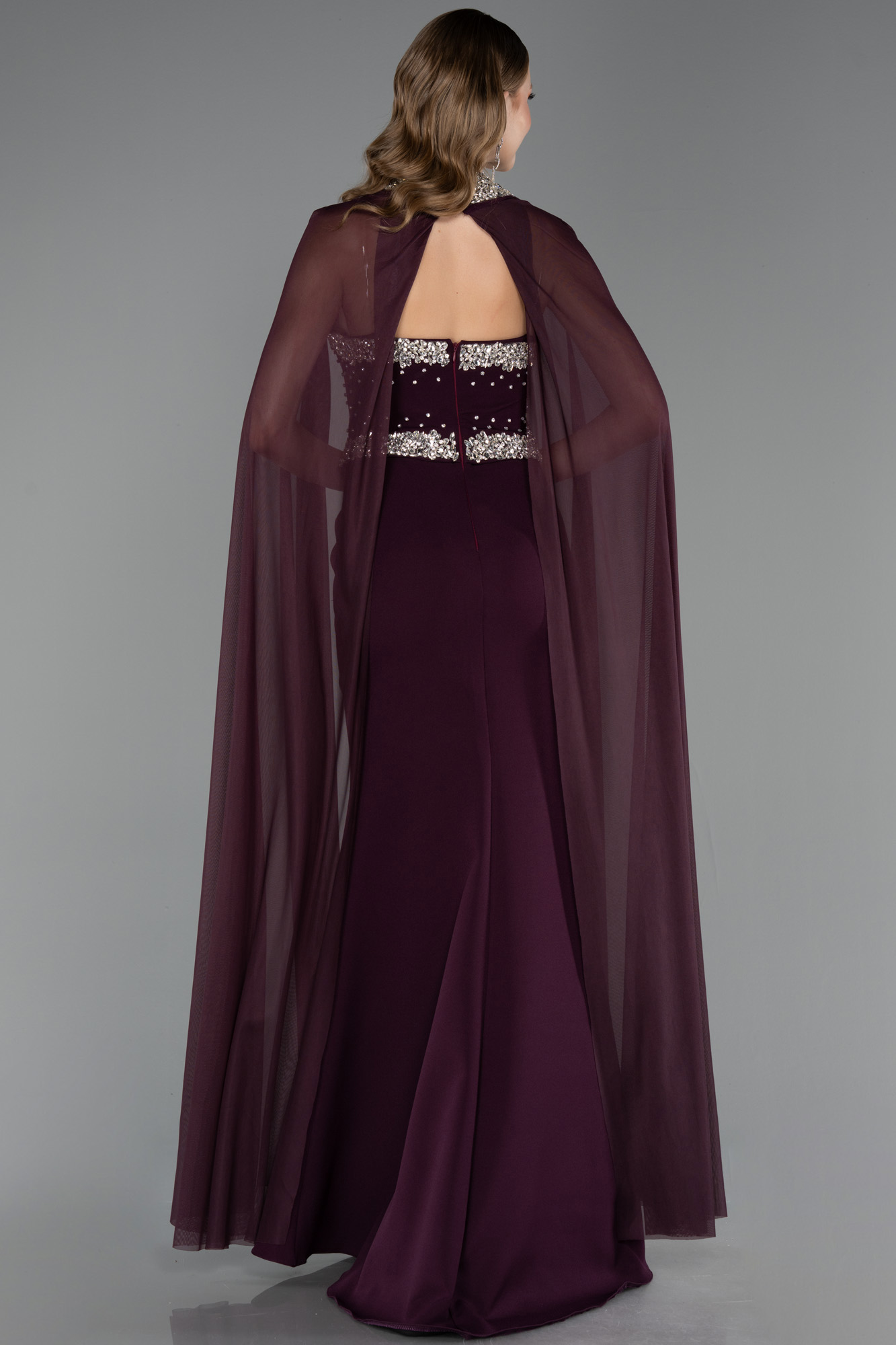 Taşlı Straplez Yaka Peplum Uzun Balık Abiye Elbise ABU5866 3