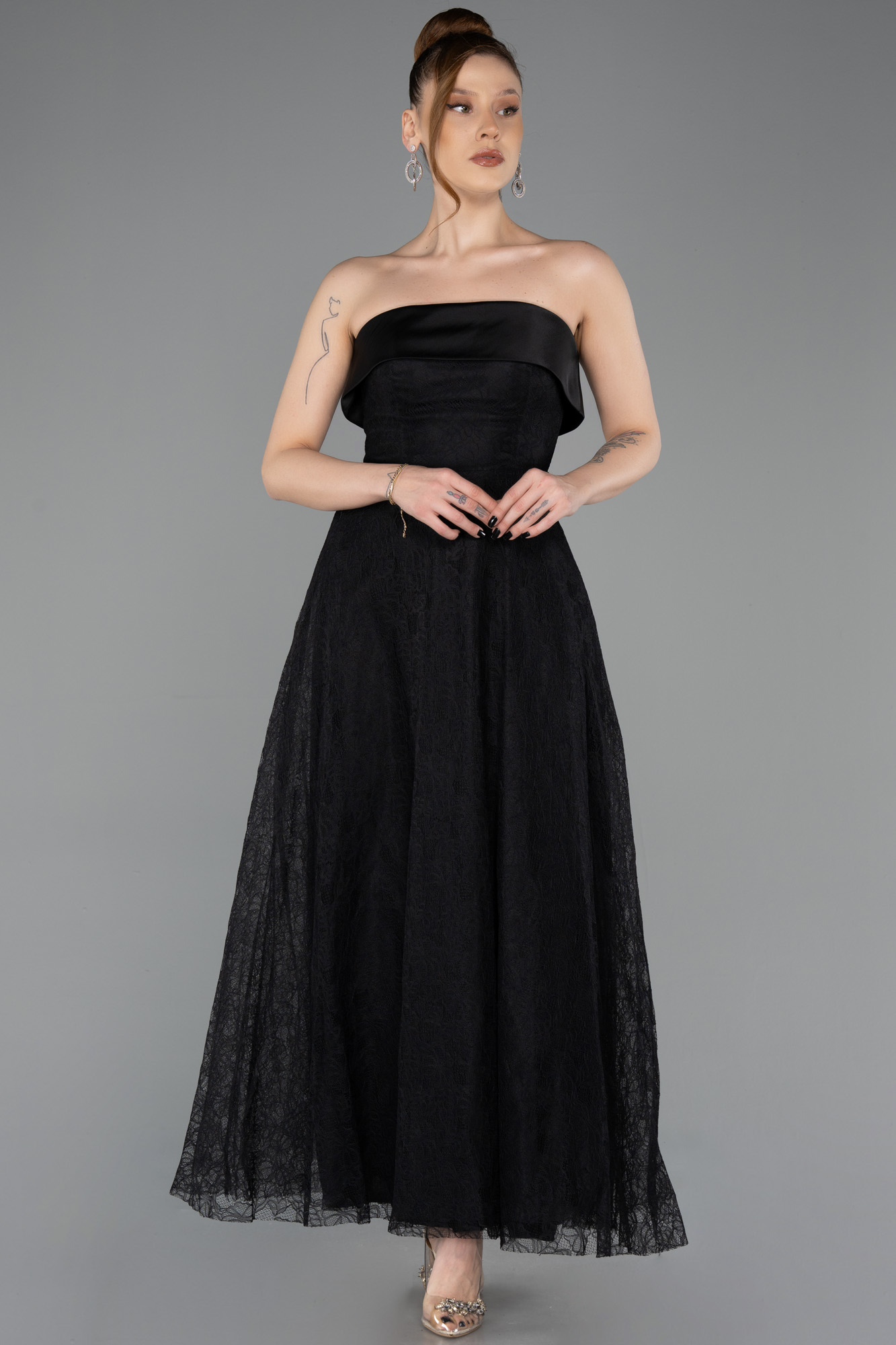 Straplez Midi Dantel Davet Elbisesi ABK2538