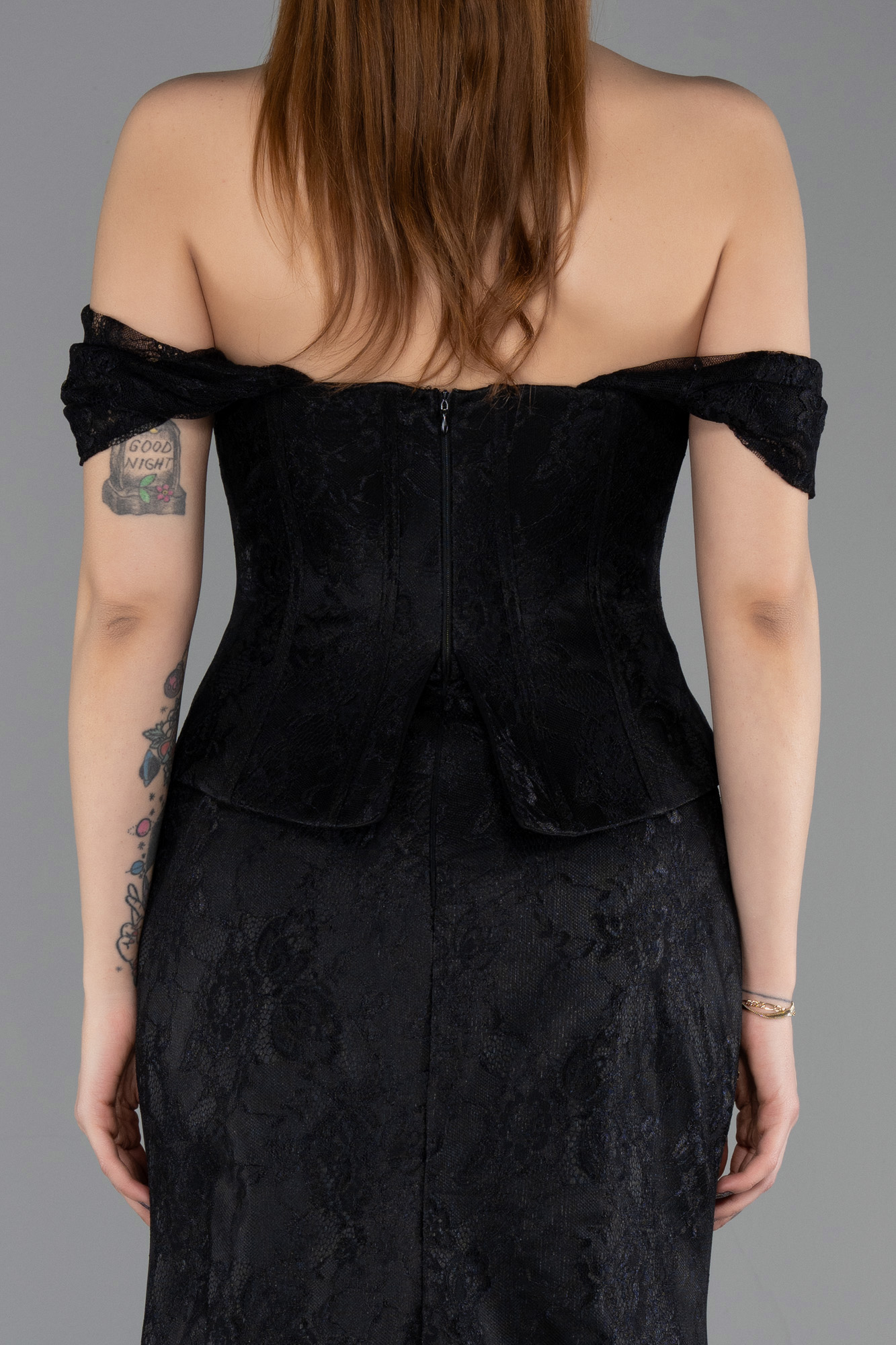 Kayık Yaka Peplum Kesim Uzun Dantel Abiye Elbise ABU5609 4