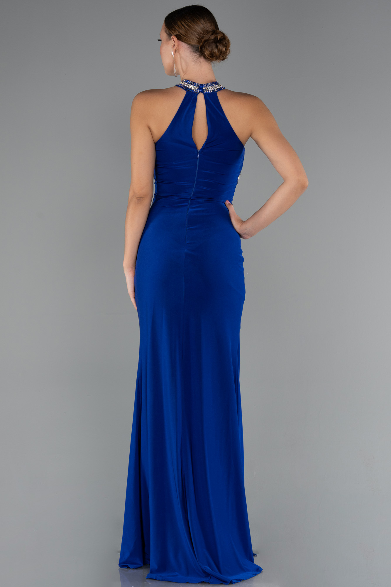 Halter Yaka Bacak Dekolteli Uzun Abiye Elbise ABU5258 2