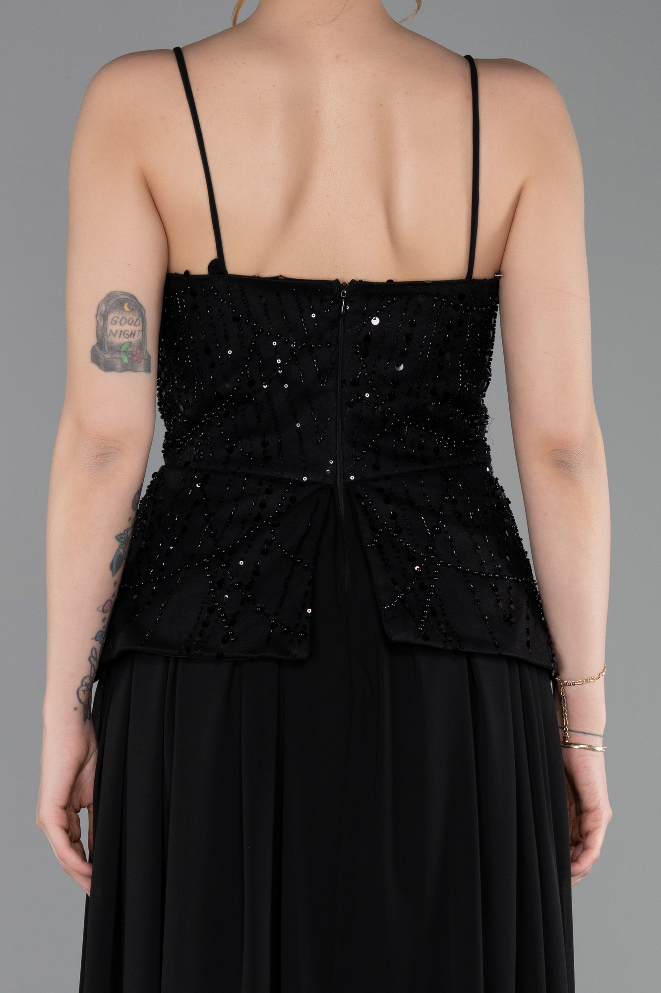Üstü Boncuklu Peplum Uzun Şifon Abiye Elbise ABU6076 4