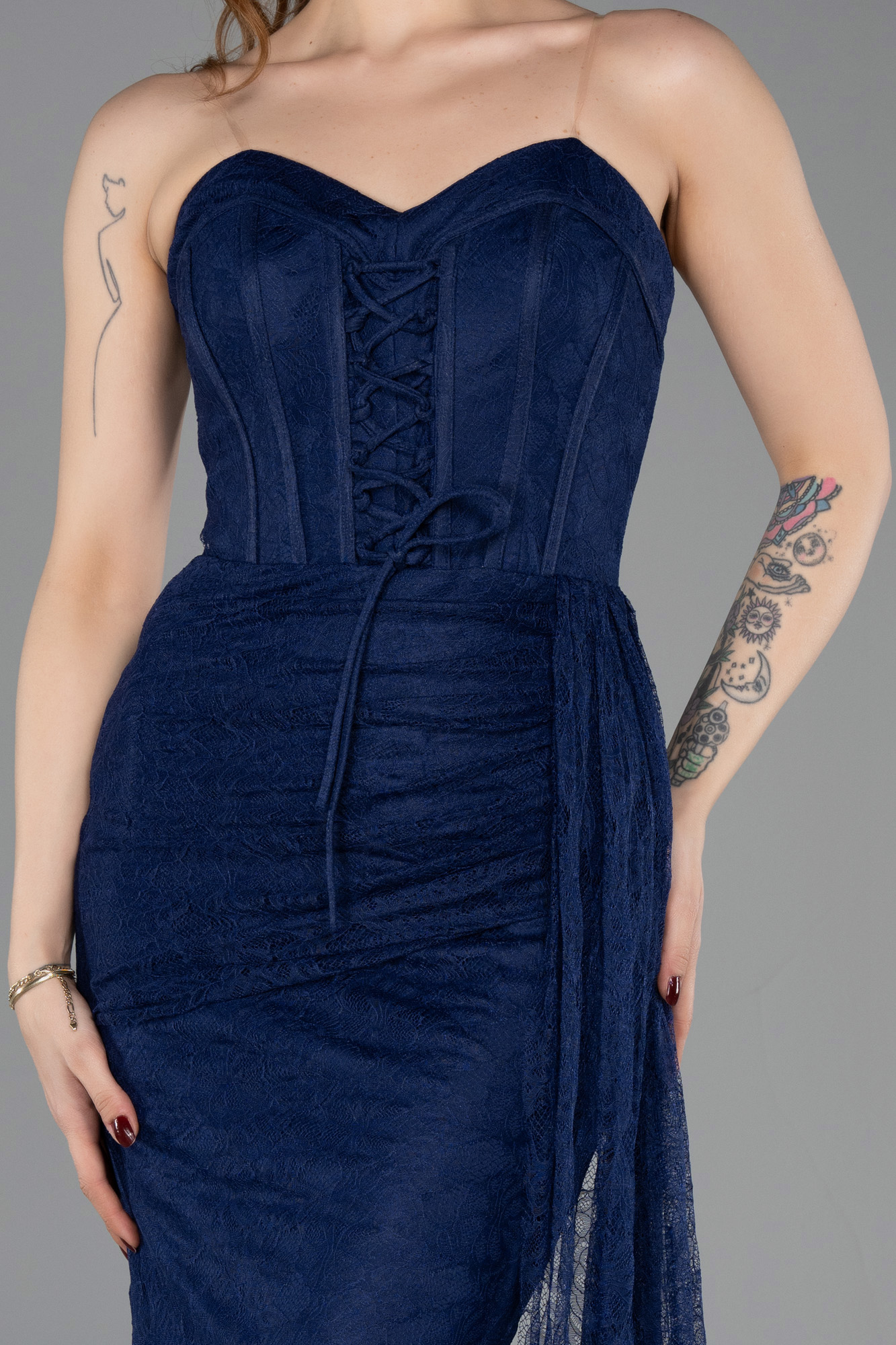 Straplez Korse Detay Uzun Dantel Abiye Elbise ABU5795 3