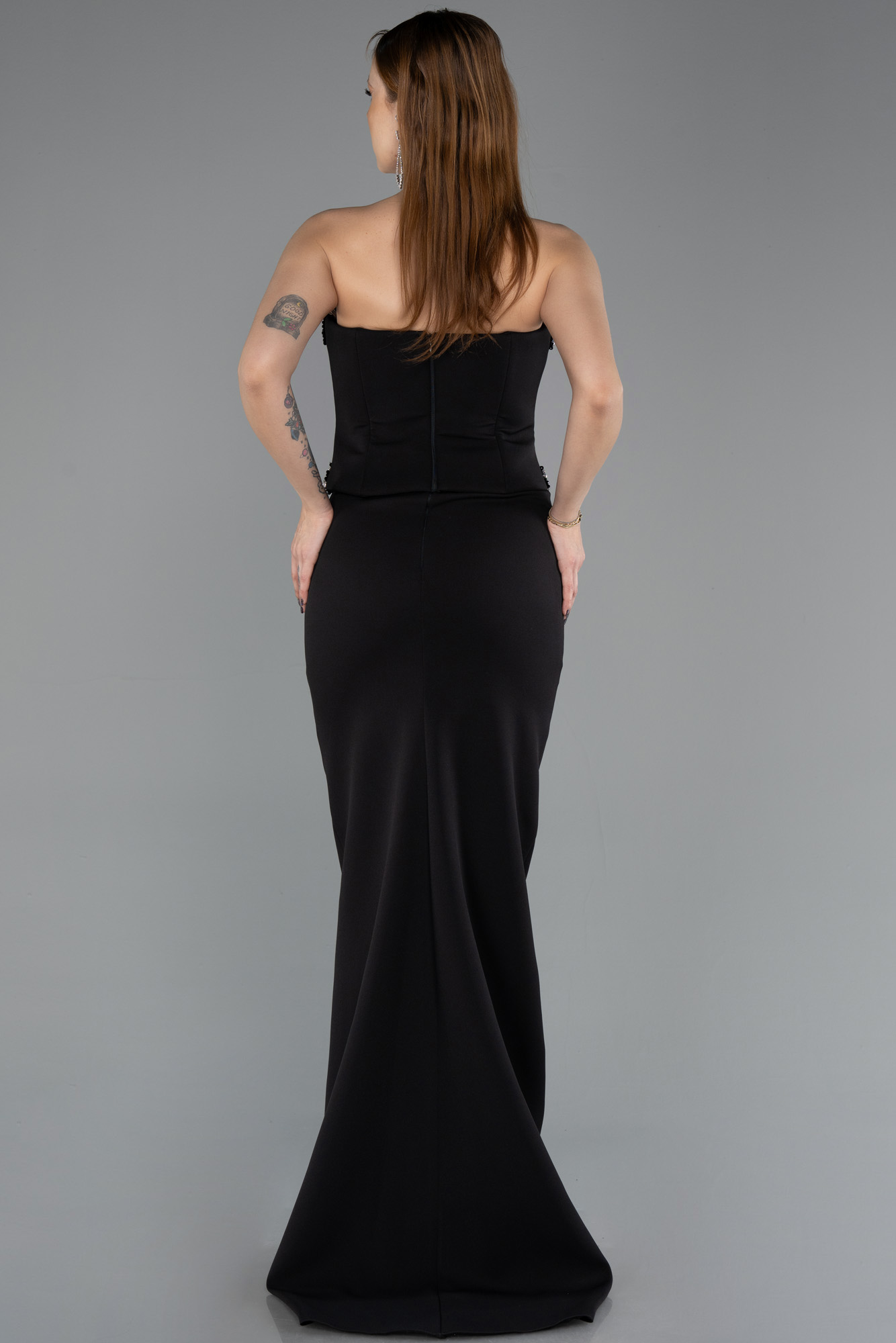 Taşlı Straplez Yaka Peplum Uzun Abiye Elbise ABU5610 2