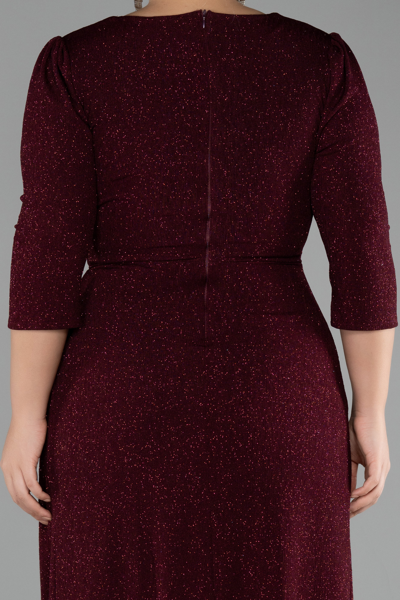 Kayık Yaka Kısa Kol Yırtmaçlı Uzun Büyük Beden Abiye ABU39818 4